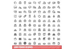100 food icons set, outline style Product Image 1