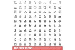 100 fuel icons set, outline style Product Image 1
