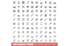 100 garage icons set, outline style Product Image 1