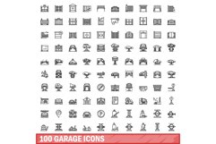 100 garage icons set, outline style Product Image 1