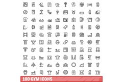 100 gym icons set, outline style Product Image 1