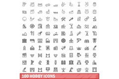 100 hobby icons set, outline style Product Image 1