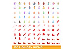 100 holiday icons set, cartoon style Product Image 1