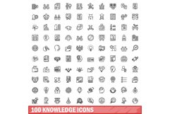 100 knowledge icons set, outline style Product Image 1