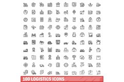 100 logistics icons set, outline style Product Image 1