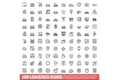 100 logistics icons set, outline style Product Image 1