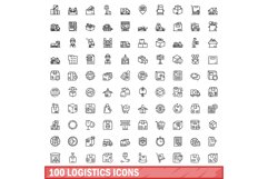 100 logistics icons set, outline style Product Image 1