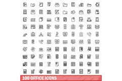 100 office icons set, outline style Product Image 1