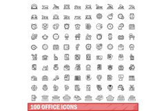 100 office icons set, outline style Product Image 1