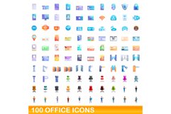 100 office icons set, cartoon style Product Image 1