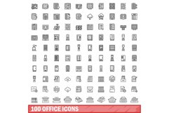 100 office icons set, outline style Product Image 1