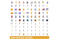 100 office icons set, cartoon style Product Image 1