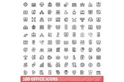 100 office icons set, outline style Product Image 1