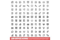 100 office icons set, outline style Product Image 1