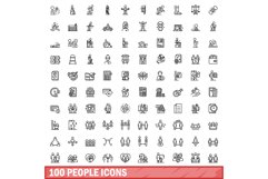 100 people icons set, outline style Product Image 1