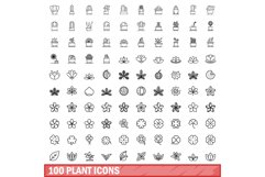 100 plant icons set, outline style Product Image 1