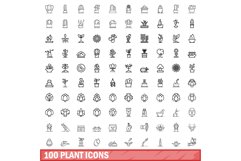 100 plant icons set, outline style Product Image 1
