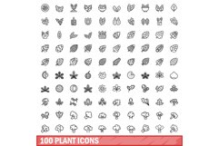 100 plant icons set, outline style Product Image 1