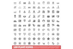 100 plant icons set, outline style Product Image 1