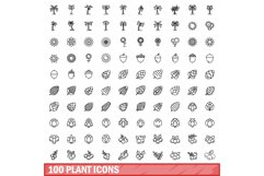 100 plant icons set, outline style Product Image 1