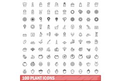 100 plant icons set, outline style Product Image 1