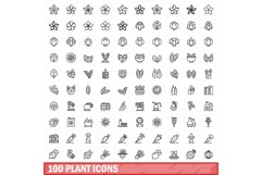 100 plant icons set, outline style Product Image 1