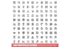 100 portfolio icons set, outline style Product Image 1