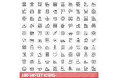 100 safety icons set, outline style Product Image 1