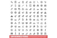 100 science icons set, outline style Product Image 1
