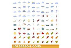 100 season icons set, cartoon style Product Image 1