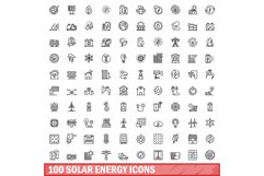 100 solar energy icons set, outline style Product Image 1