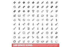 100 space icons set, outline style Product Image 1