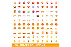 100 universal icons set, cartoon style Product Image 1