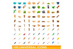 100 universal icons set, cartoon style Product Image 1