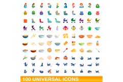 100 universal icons set, cartoon style Product Image 1