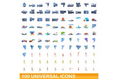 100 universal icons set, cartoon style Product Image 1
