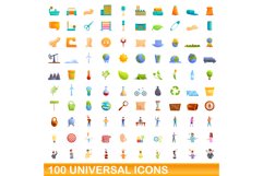 100 universal icons set, cartoon style Product Image 1