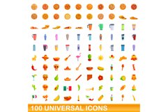 100 universal icons set, cartoon style Product Image 1
