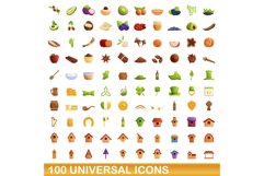 100 universal icons set, cartoon style Product Image 1
