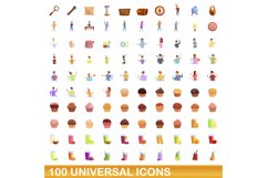 100 universal icons set, cartoon style Product Image 1