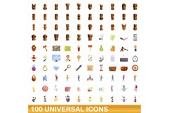 100 universal icons set, cartoon style Product Image 1