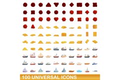 100 universal icons set, cartoon style Product Image 1