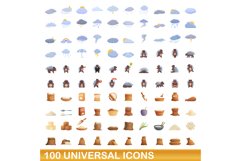 100 universal icons set, cartoon style Product Image 1