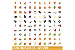 100 universal icons set, cartoon style Product Image 1