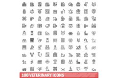 100 veterinary icons set, outline style Product Image 1
