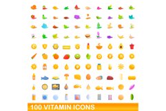 100 vitamin icons set, cartoon style Product Image 1