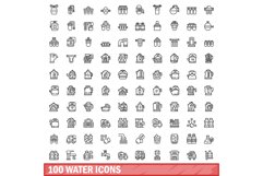 100 water icons set, outline style Product Image 1