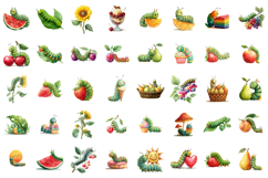 Watercolor Hungry Caterpillar Clipart Product Image 2