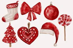 Red Christmas watercolor clipart png hand drawing Product Image 2