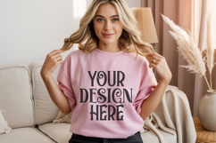 Safety Pink Gildan 18000 Crewneck Sweatshirt Mockups,G18000 Product Image 1